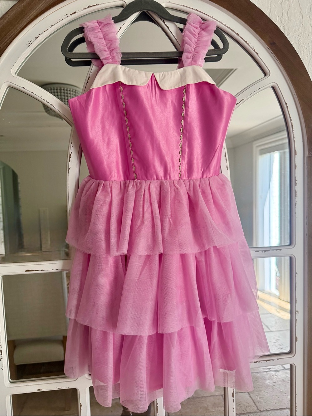 Janie and Jack Pink Tiered Tulle Party Dress with Ivory Trim